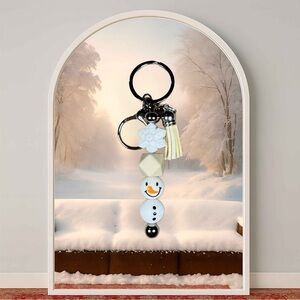 Snowman Keychain with Beige Tassel